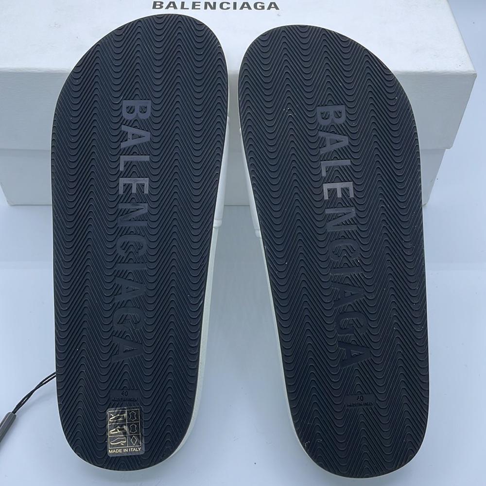 Balenciaga White Leather Slides Sandals Size 40 EU / 10 US NIB - Picture 5 of 7